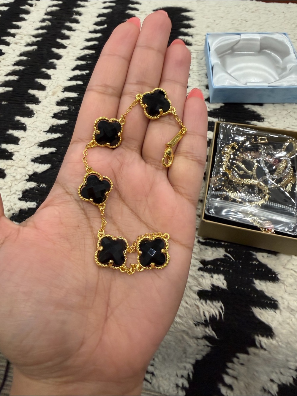 Gold & Black Clover Link Bracelet - Women Jewelry